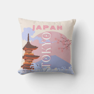 Almofada Arte de Viagem de Tóquio Japão, Arte de Viagem Ret