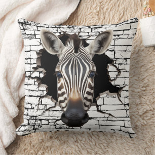 Almofada Arte de Zebra 3D na Parede – Safari Realista