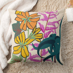Almofada Arte Deco de Flor vibrante Magenta e Laranja