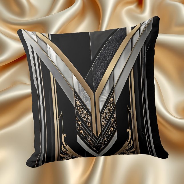 Almofada Arte Deco Dourado Preto Geométrico Design V (Criador carregado)