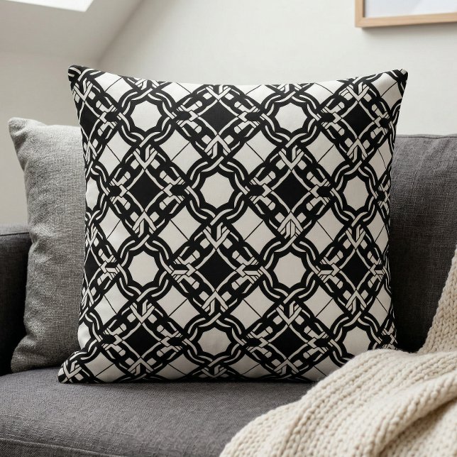 Almofada Arte Deco entrelaçado Preto Branco (Criador carregado)