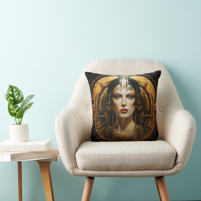 Almofada Arte Deco Feminina Abstrata Dourada (Cadeira)