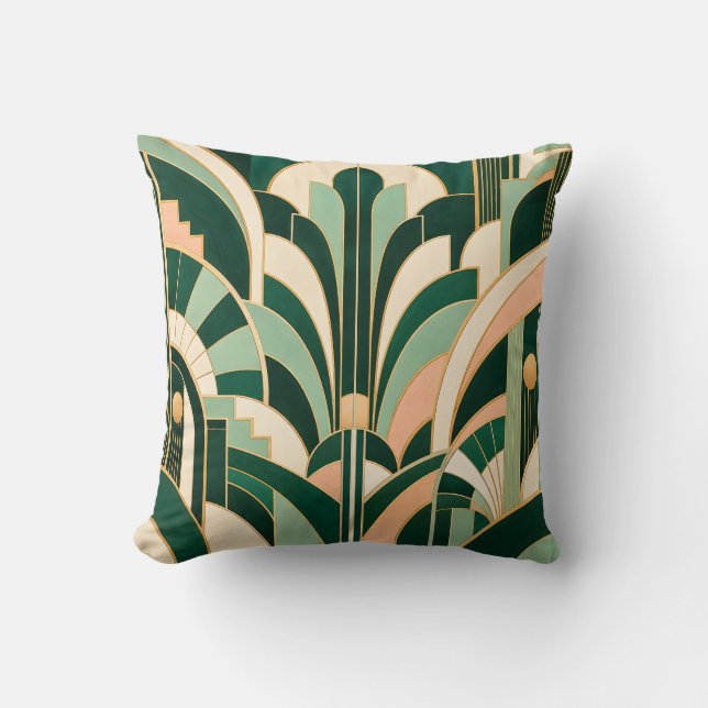 Almofada Arte Deco Geometria Esmeralda Menta (Frente)