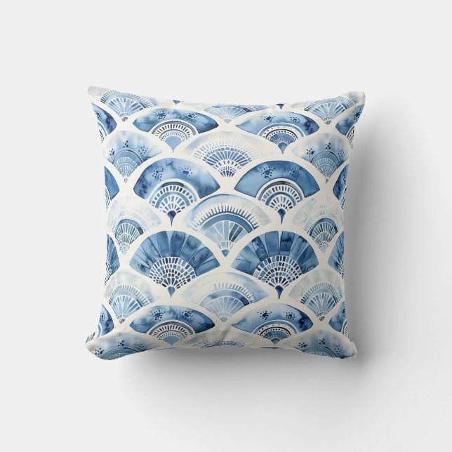 Almofada Arte Deco Geométrico Gradiente Aquarela Azul Ocean (Frente)