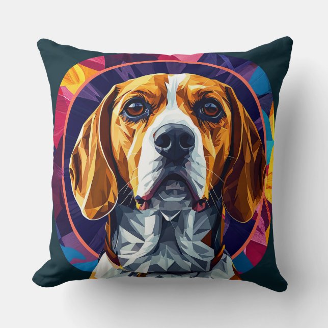 Almofada Arte digital colorida de um cão Beagle (Frente)