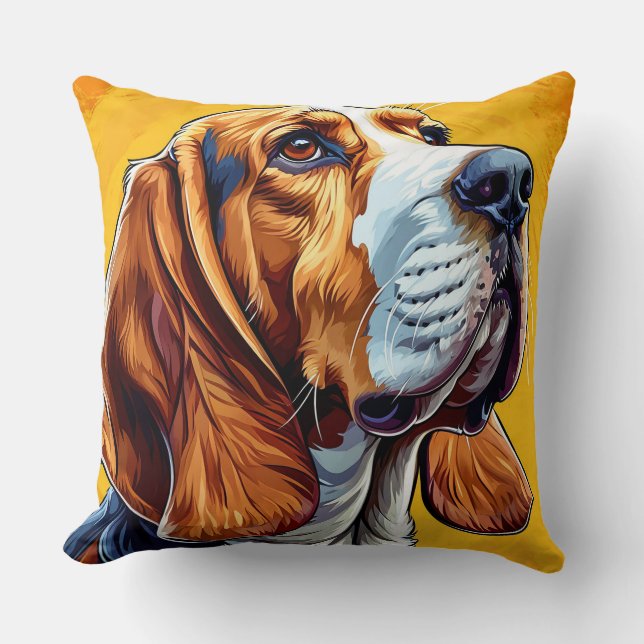 Almofada Arte Digital Colorida de um Cão Beagle (Frente)