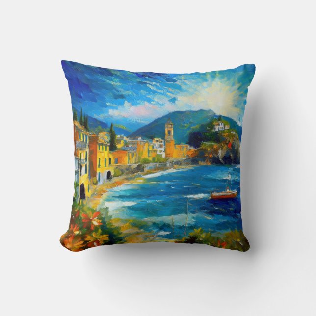 Almofada Arte do Mar Mediterrâneo na costa italiana europei (Frente)