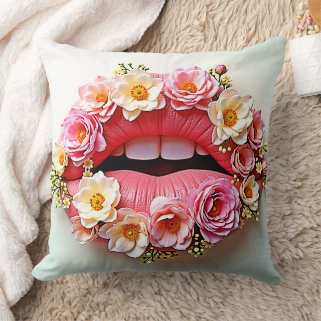 Almofada Arte dos Lábios Florais (Cobertor)