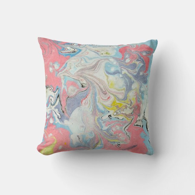 Almofada Arte Ebru Pastel Abstrato Marmorizado (Frente)