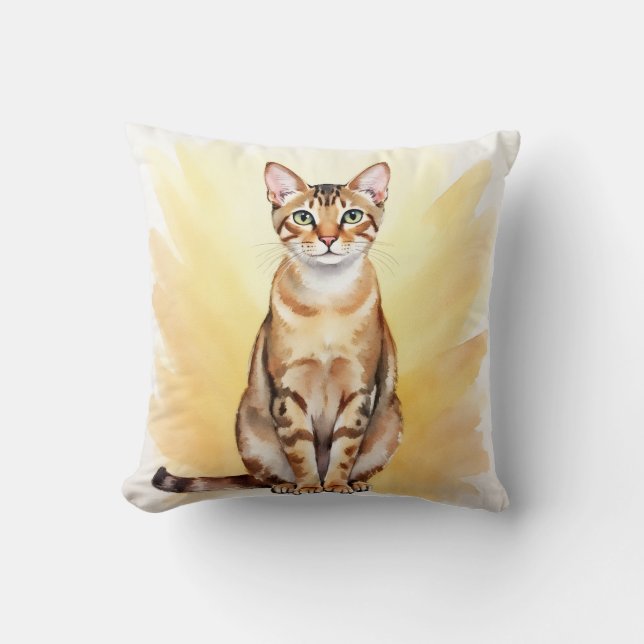 Almofada Arte em Aquarela com Gradiente Dourado de Gato Abi (Frente)
