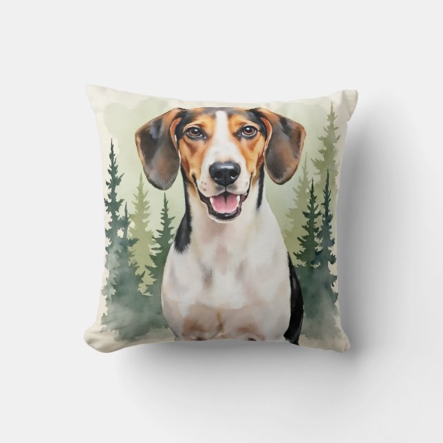 Almofada Arte em Aquarela da Floresta com Treeing Walker Co (Frente)
