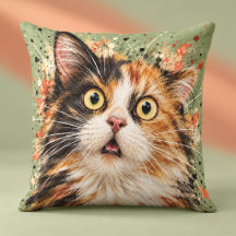 Arte em aquarela de gato calico surpreso engraçado