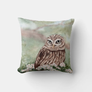 Almofada Arte em aquarela de Pequena Coruja para decoração