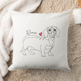 Almofada Arte em Linha de Cachorro Dachshund e Coração com
