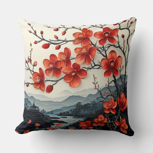 Almofada arte em papel de árvore Sakura (Frente)