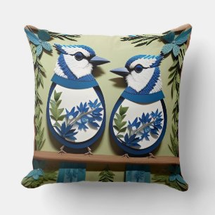 Almofada Arte em papel de pássaros Blue Jay