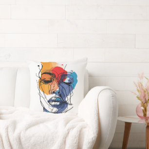 Almofada Arte Facial de Linha Fluida Abstrata