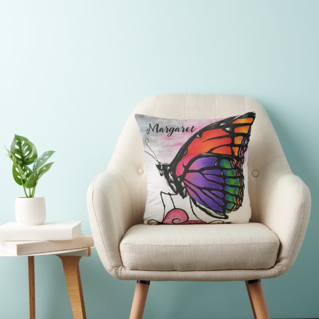 Almofada Arte Fantasia Original Borboleta Monarca Arco-íris (Cadeira)