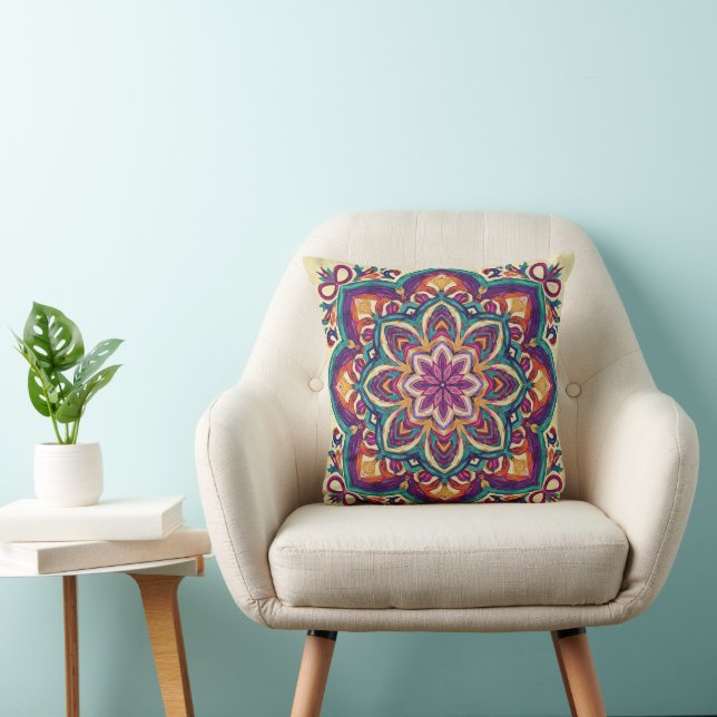 Almofada Arte Floral Boho Folclórico (Cadeira)