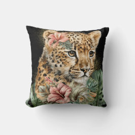 Almofada Arte Floral de Animais Bebês da Selva em Aquarela