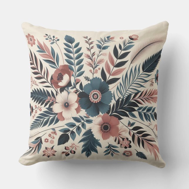 Almofada Arte floral de creme botânico moderno (Frente)