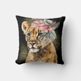 Almofada Arte Floral de Tigre em Aquarela