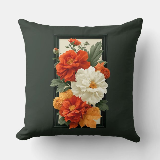 Almofada Arte Floral Laranja e Branco Elegante (Frente)