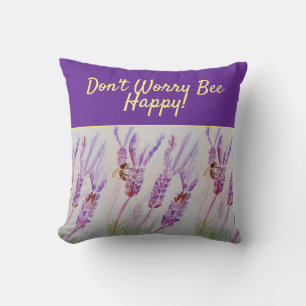 Almofada Arte Floral Roxa lavanda Não se preocupe Abelha F