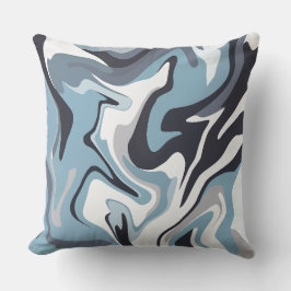 Almofada Arte Fluida Abstrata com Tons Azuis e Cinzas Girat