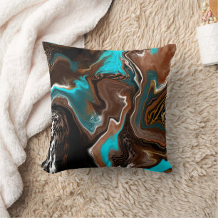 Almofada Arte Fluida Marmoreada Castanha e Azul