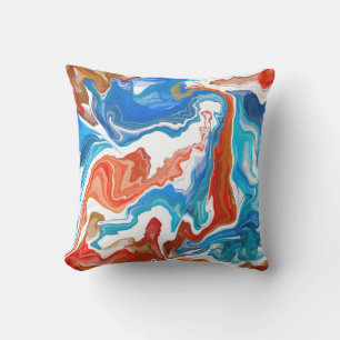 Almofada Arte Fluida Vermelha, Branca e Azul Marble