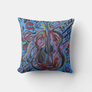 Almofada Arte Folclórica Abstrata de Guitarra Azul Totalmen