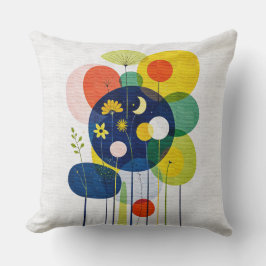 Almofada Arte Folclórica Abstrata Geométrica Botânica Lua E