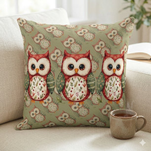Almofada Arte Folclórica Coruja em Patchwork Cottagecore