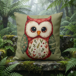 Almofada Arte Folclórica Coruja em Patchwork Cottagecore