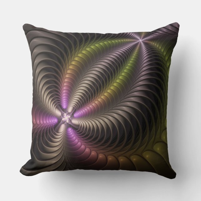 Almofada Arte Fractal 3D Colorida abstrato brilhante (Frente)