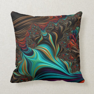 Almofada Arte Fractal de Praia Náutica Teal Torrada