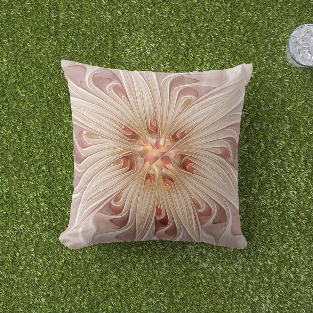 Almofada Arte Fractal do Pastel de Pêssego abstrato Moderno (Grama)