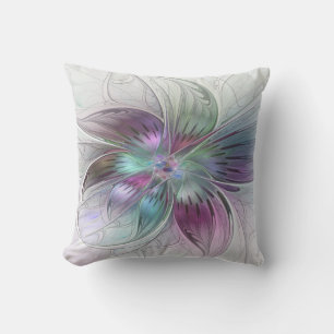 Almofada Arte Fractal Floral Moderna Flor Abstrata Colorida
