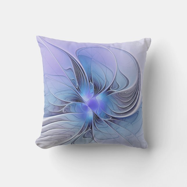 Almofada Arte fractal moderna abstrata azul lavanda (Frente)
