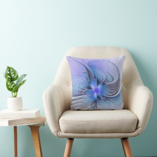 Almofada Arte fractal moderno abstrato azul lavanda