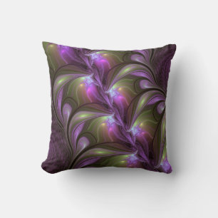 Almofada Arte fractal roxa violeta caqui abstrata colorida
