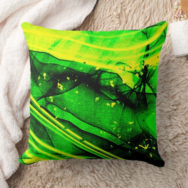 Almofada Arte fractal verde amarela (Cobertor)