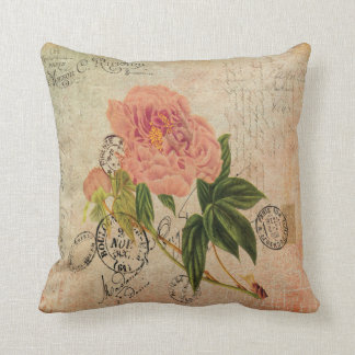 Almofada arte francesa do vintage da peônia do rosa da