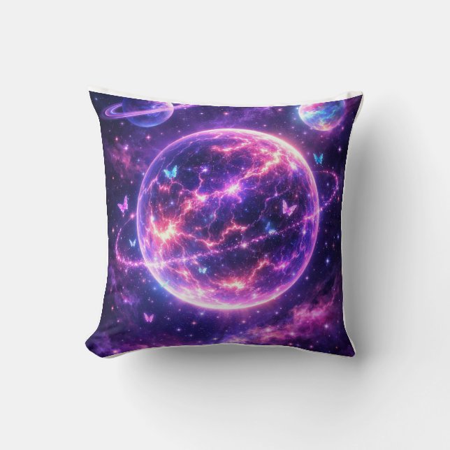 Almofada Arte Galáxia Borboleta Espaço Neon (Frente)