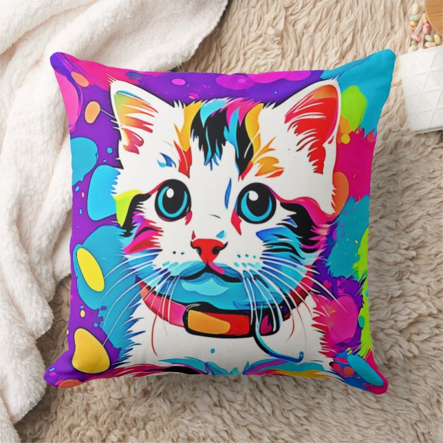 Almofada Arte Gatinho Colorida (Cobertor)