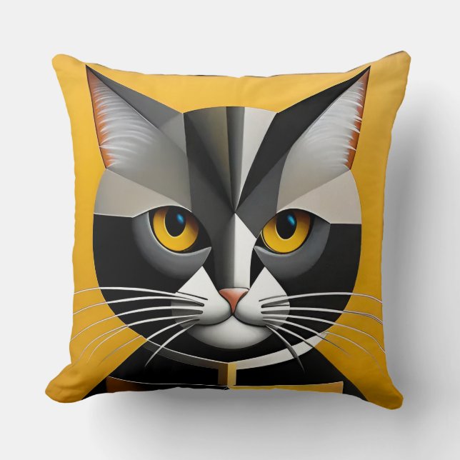 Almofada Arte Geométrica Abstrata de Gato (Frente)