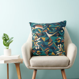 Almofada Arte Geométrica Abstrata Moderna - Laranja Teal Re