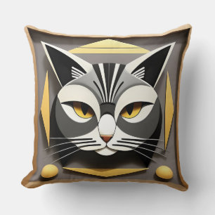 Almofada Arte Geométrica de um Gato Estilizado Desenho Abst