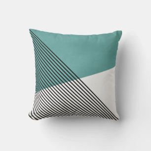 Almofada Arte geométrica simples de preto, branco e turques